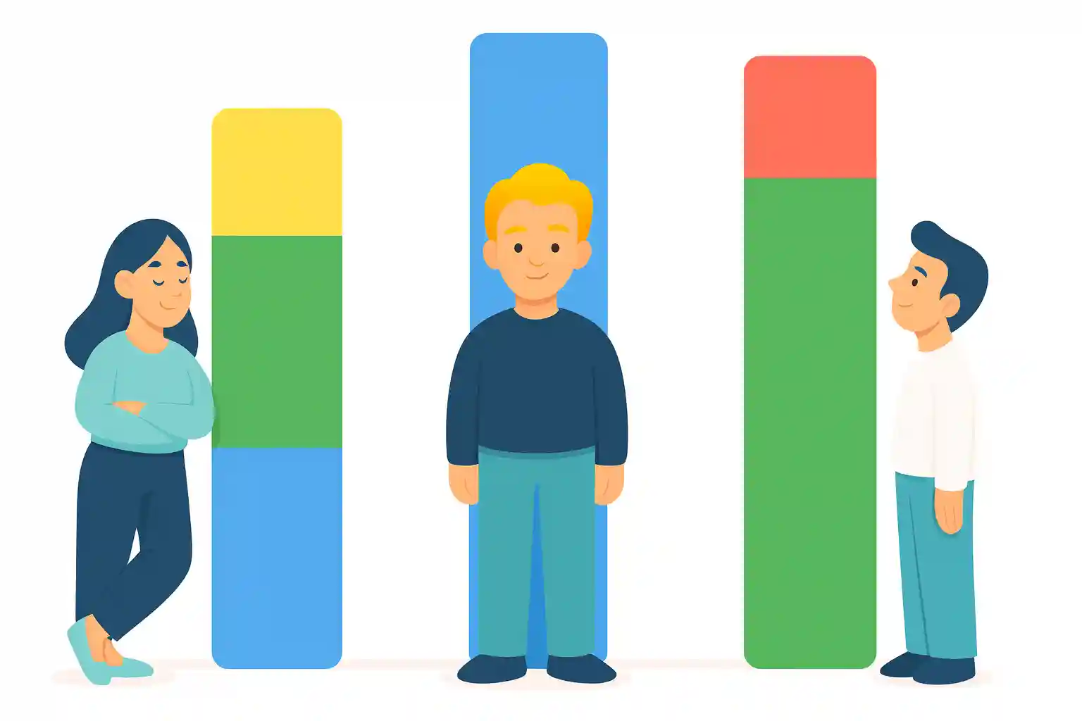 Individual personality strips showing team members with different behavioral style compositions
